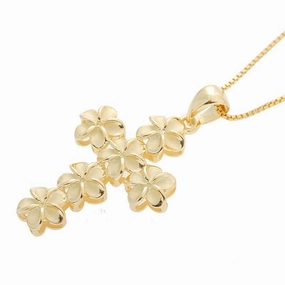 Sterling Silver Yellow Gold Rhodium Plated 8mm Plumeria Cross Pendant (Chain Sold Separately)