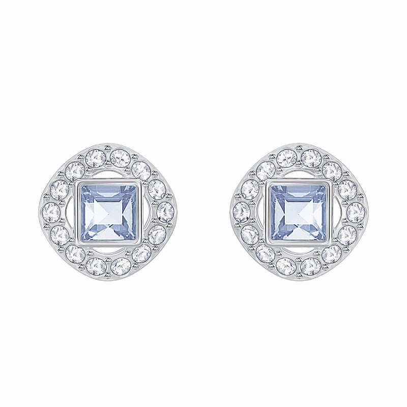 Swarovski Angelic Rhodium Plated Blue Crystal Square Cut Stud Earrings
