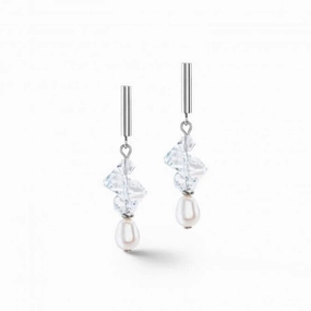 Swarovski Crystal Freshwater Pearl White Silver Ear Studs 1124/21-1417