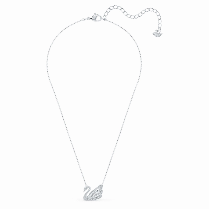 Swarovski Dancing Swan Rhodium Plated White Crystal Necklace