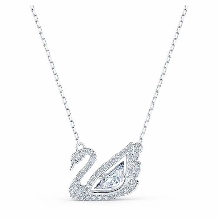 Swarovski Dancing Swan Rhodium Plated White Crystal Necklace