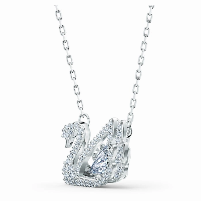 Swarovski Dancing Swan Rhodium Plated White Crystal Necklace