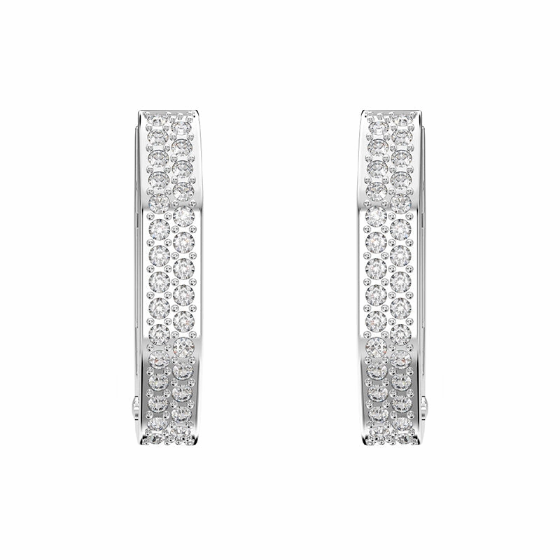 Swarovski Dextera Rhodium Plated White Crystal Octagon Small Hoop Earrings