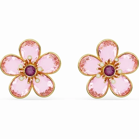 Swarovski Florere Gold Tone Plated Pink Crystal Flower Stud Earrings