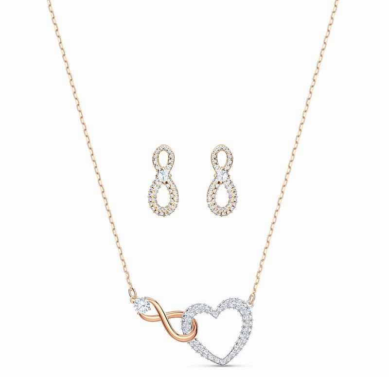 Swarovski Infinity Heart Crystal Rose Gold Plated Set