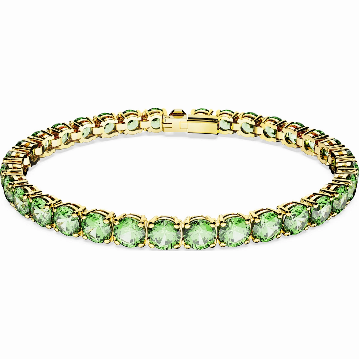 Swarovski Matrix Gold Tone Plated Green Crystal Medium Round Cut Tennis Bracelet Size M