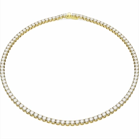 Swarovski Matrix Yellow Gold Tone Plated Round White Crystal Tennis Necklace