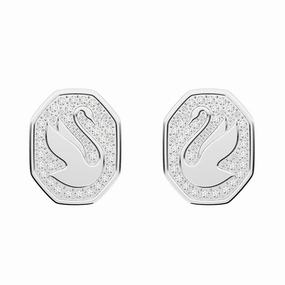 Swarovski Signum Rhodium Plated White Crystal Swan Stud Earrings