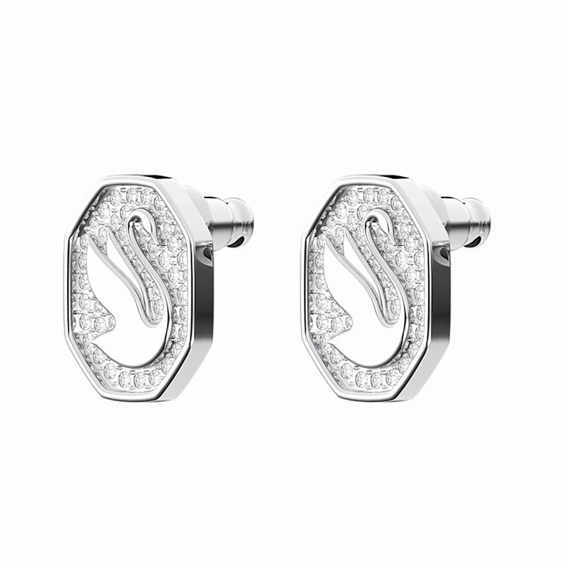 Swarovski Signum Rhodium Plated White Crystal Swan Stud Earrings