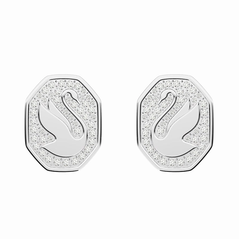 Swarovski Signum Rhodium Plated White Crystal Swan Stud Earrings
