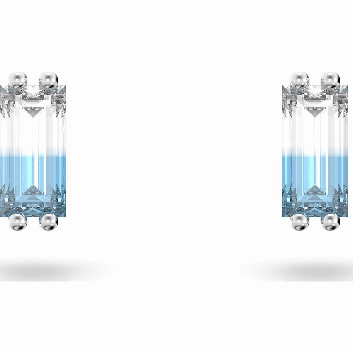 Swarovski Stilla Rhodium Plated Blue Crystal Oblong Stud Earrings