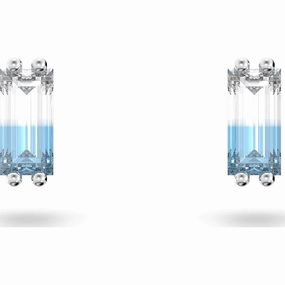 Swarovski Stilla Rhodium Plated Blue Crystal Oblong Stud Earrings