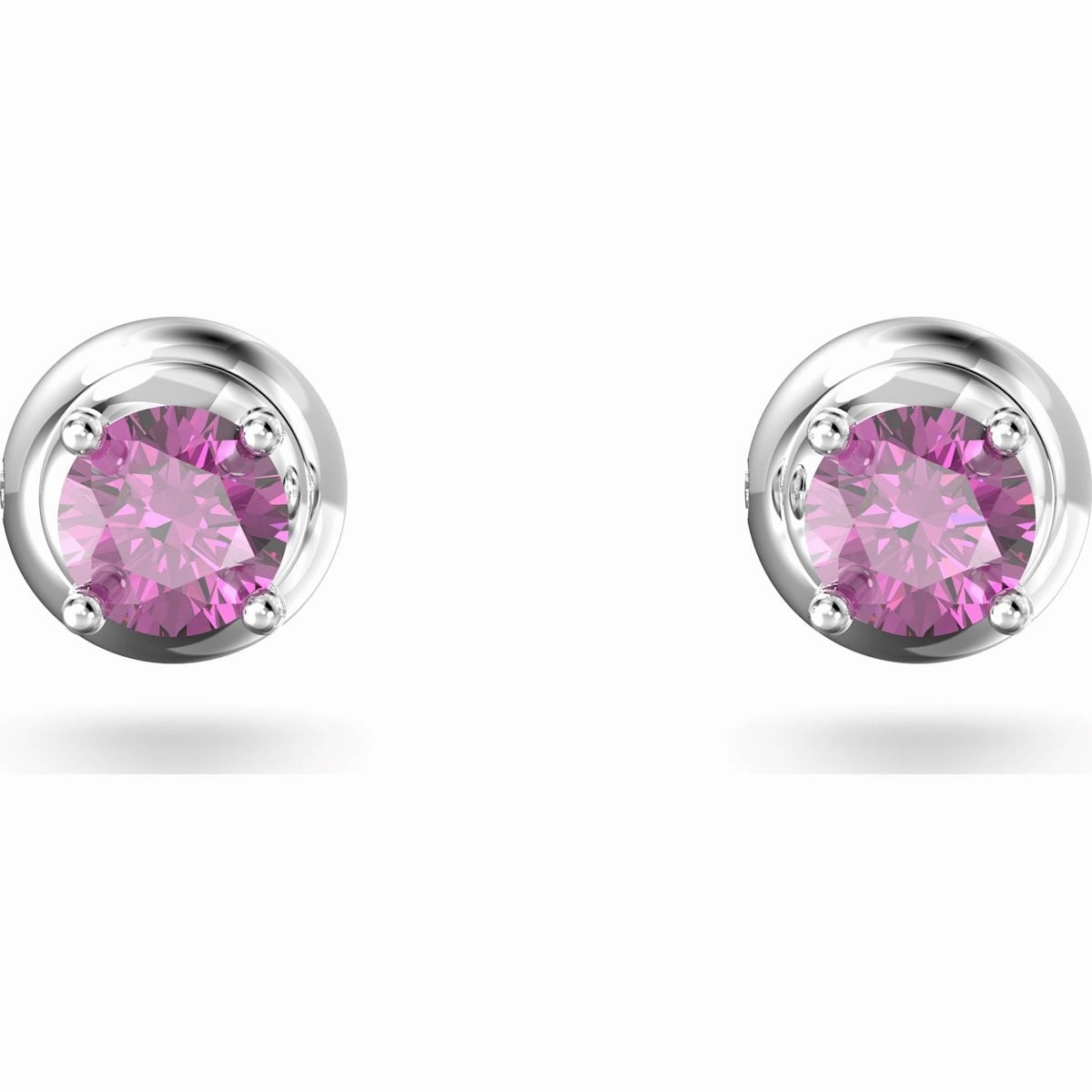 Swarovski Stilla Rhodium Plated Purple Crystal Round Stud Earrings