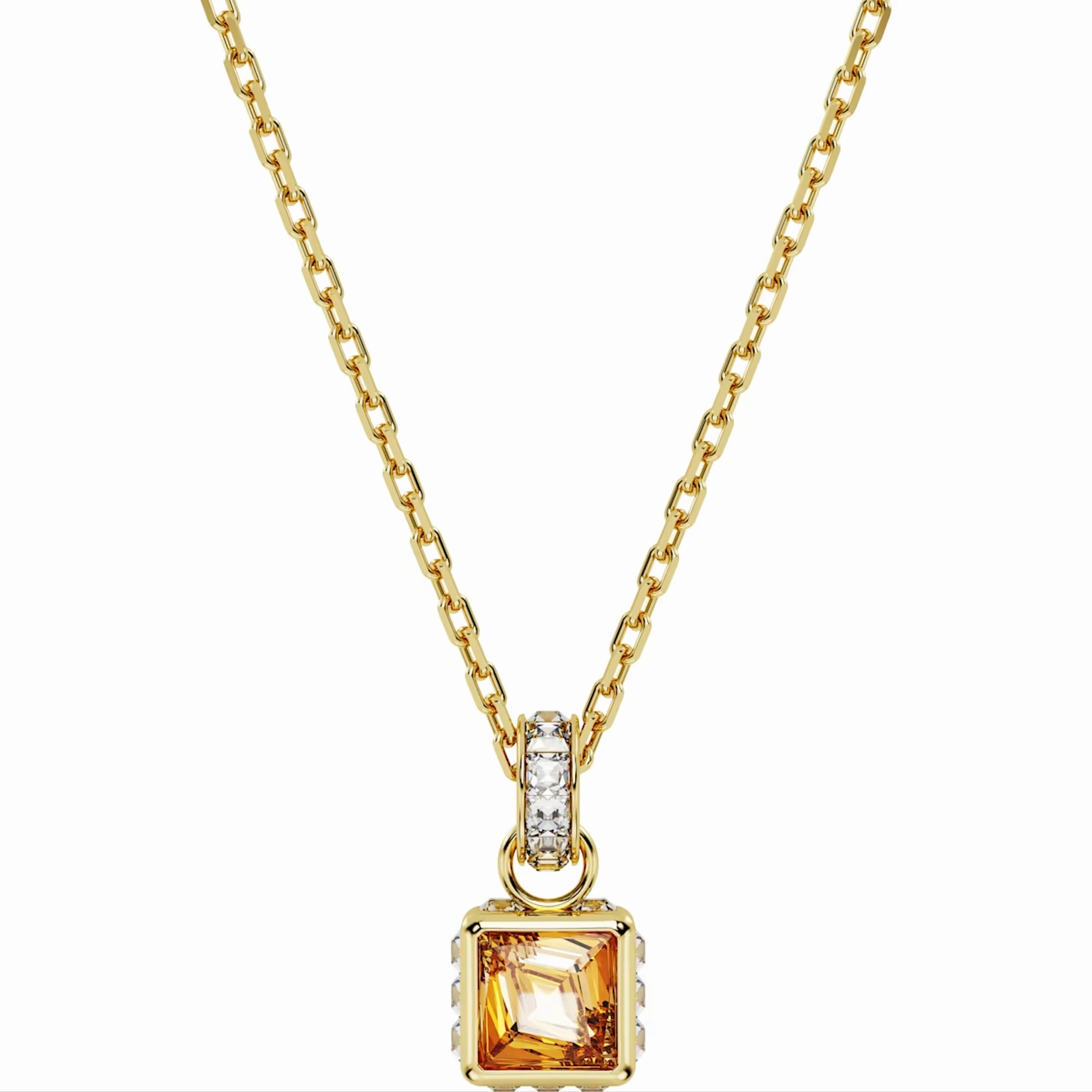 Swarovski Stilla Yellow Gold Tone Plated Square Yellow Crystal Pendant Necklace
