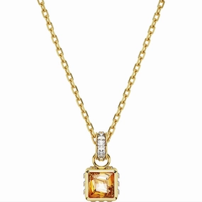 Swarovski Stilla Yellow Gold Tone Plated Square Yellow Crystal Pendant Necklace