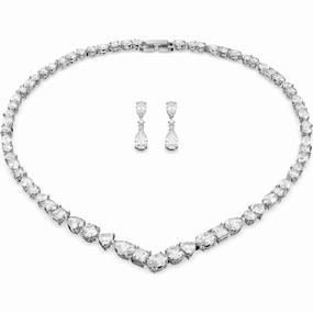 Swarovski Tennis Deluxe Rhodium Plated White Crystal Two Piece Set
