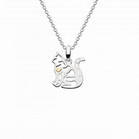 Tabby Cat with Gold Plate Heart Pendant 9355GD