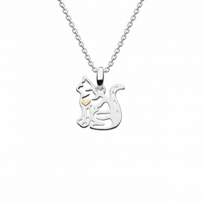 Tabby Cat with Gold Plate Heart Pendant 9355GD