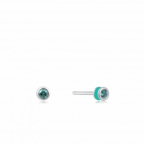 Teal Enamel Silver Stud Earrings E028-01H-T