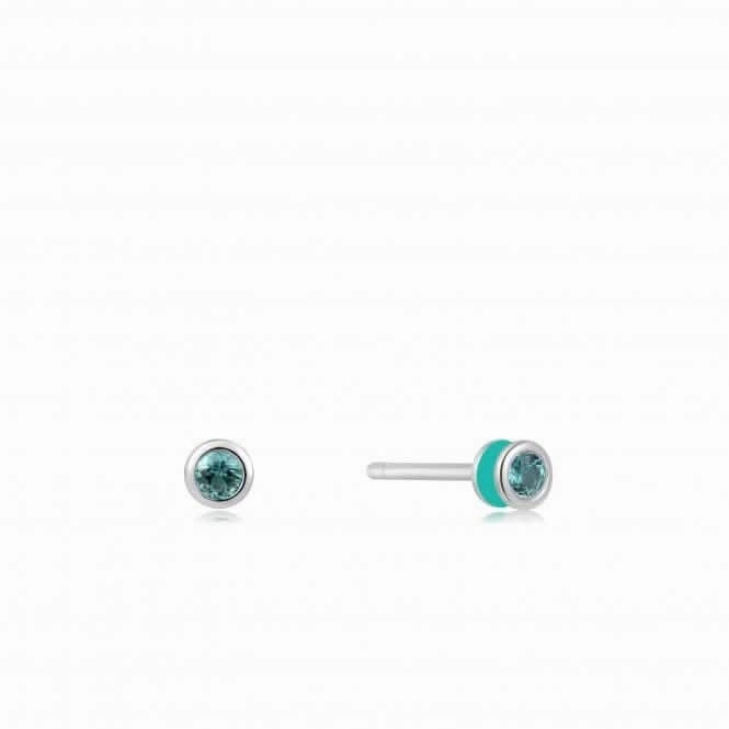 Teal Enamel Silver Stud Earrings E028-01H-T