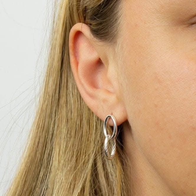 Textured Double Link Chain Drop Earrings E6014