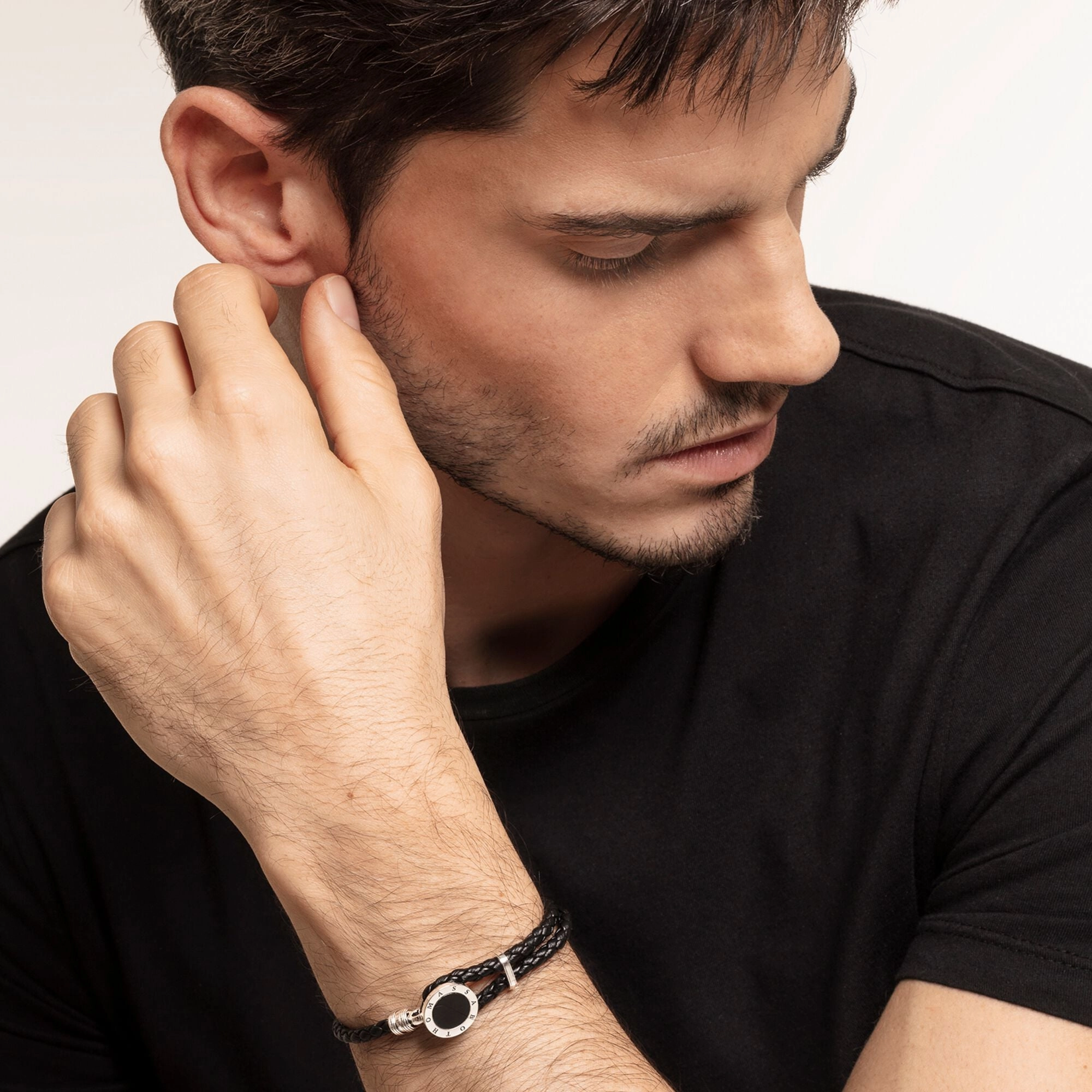 Thomas Sabo Black Leather and Black Disc Bracelet