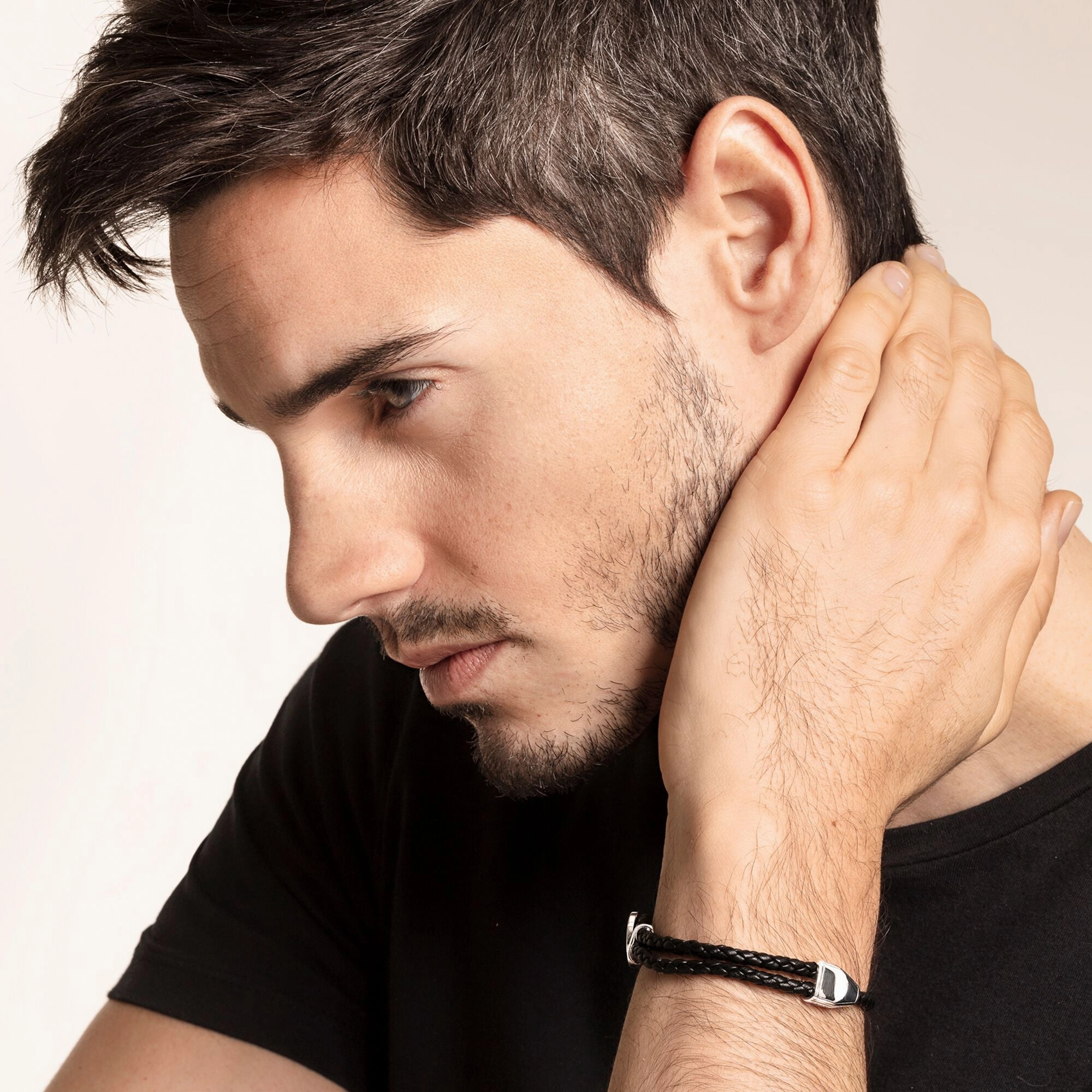 Thomas Sabo Black Leather and Black Disc Bracelet