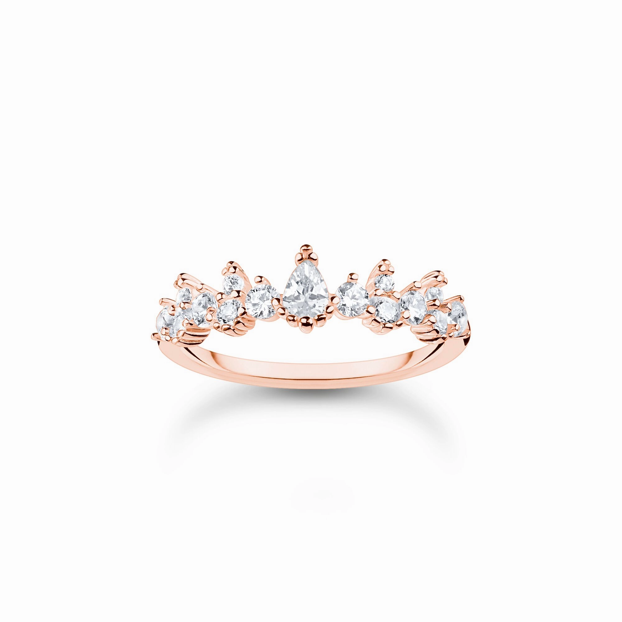 Thomas Sabo Charm Club Rose Gold Plated Sterling Silver Ice Crystals Ring
