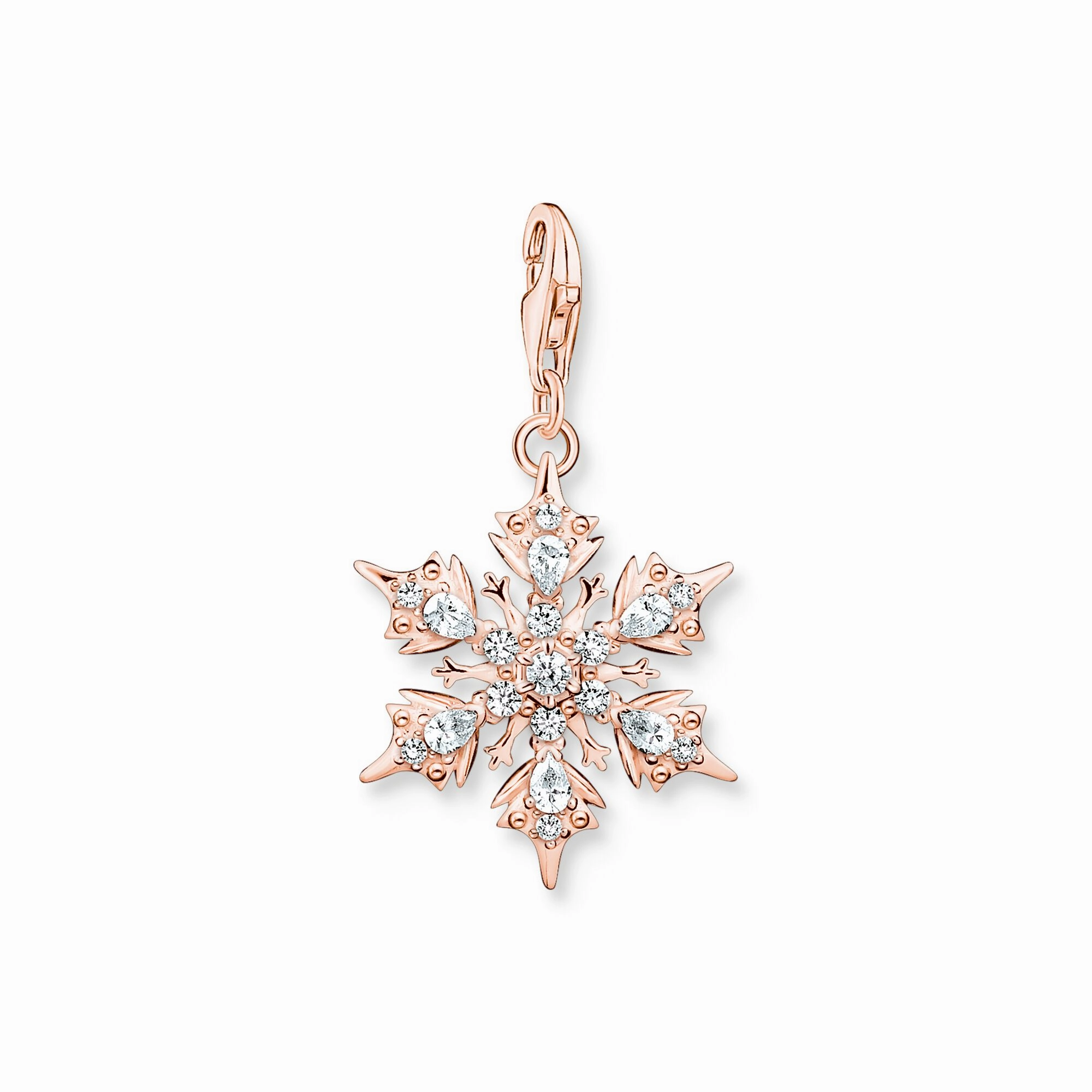 Thomas Sabo Charm Club Rose Gold Plated Sterling Silver Snowflake White Stones Charm