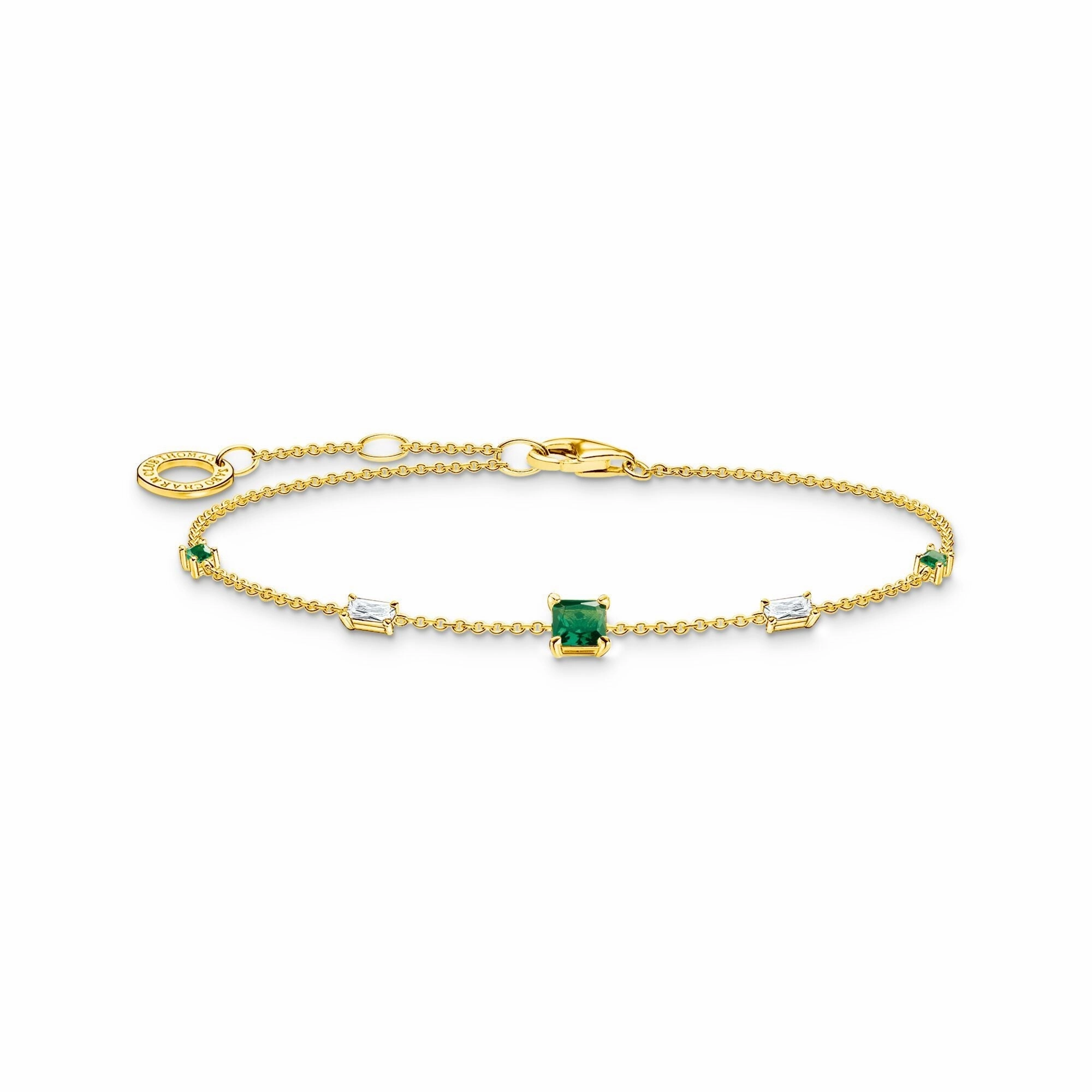 Thomas Sabo Gold Plated Sterling Silver Green and White Stones Bracelet