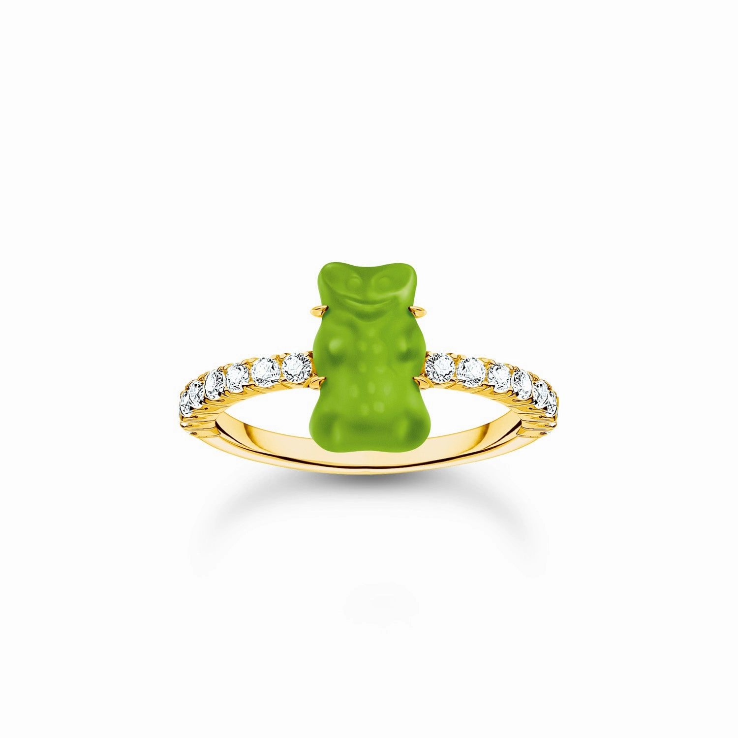 Thomas Sabo Gold Plated Sterling Silver Haribo Cubic Zirconia Apple Green Bear Ring