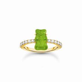 Thomas Sabo Gold Plated Sterling Silver Haribo Cubic Zirconia Apple Green Bear Ring