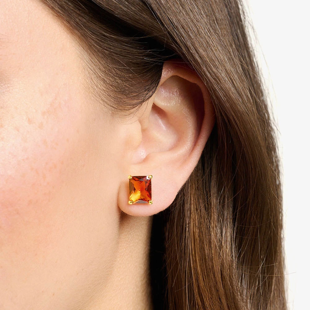 Thomas Sabo Sterling Silver Gold Plated Heritage Cognac CZ Stud Earrings