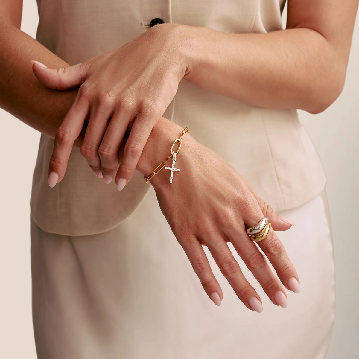Thomas Sabo Sterling Silver White Zirconia Large Cross Connect Charm