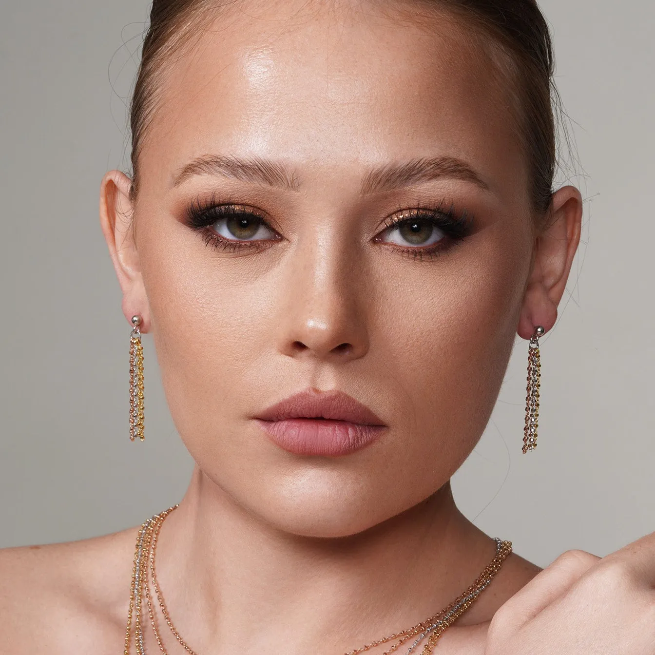 Three-Tone 925 Sterling Silver Tassel Earrings - ARE00012TRI