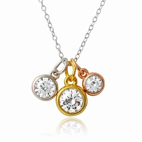 Three-Tone 925 Sterling Silver Plated Three Round CZ Necklace - STP01573TRI
