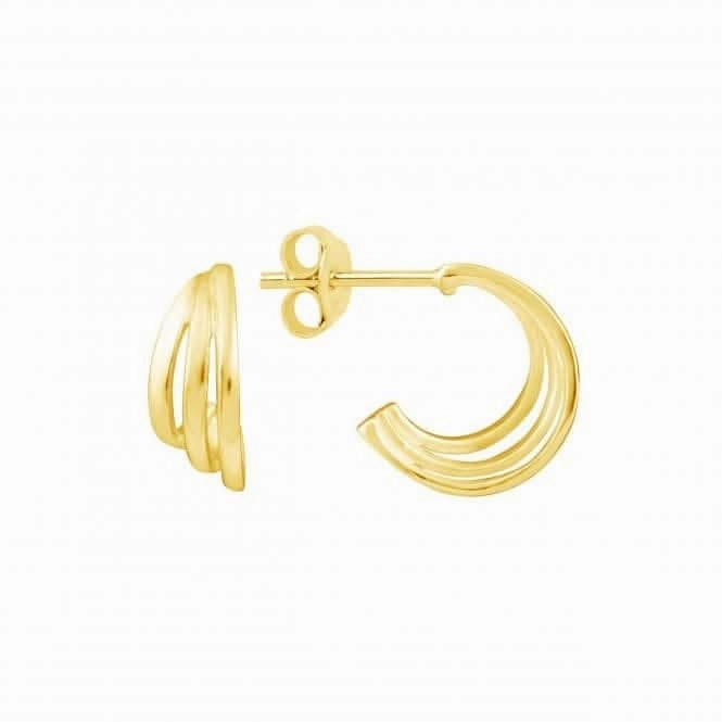 Triple Curve Gold Plated 11mm Stud Hoop Earrings 66856GD