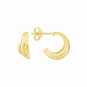 Triple Curve Gold Plated 11mm Stud Hoop Earrings 66856GD
