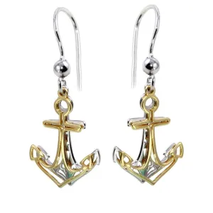Two-Tone 925 Sterling Silver Flat Anchor Earrings - SOE00002