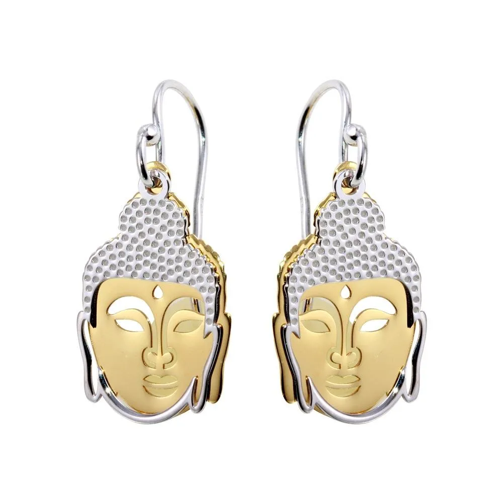 Two-Tone 925 Sterling Silver Flat Buddha Earrings - SOE00005