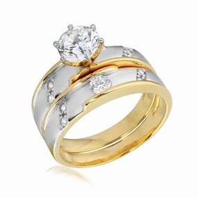 Two-Tone 925 Sterling Silver Gold and Rhodium Plated CZ Band  Wedding Band - GMR00196GP