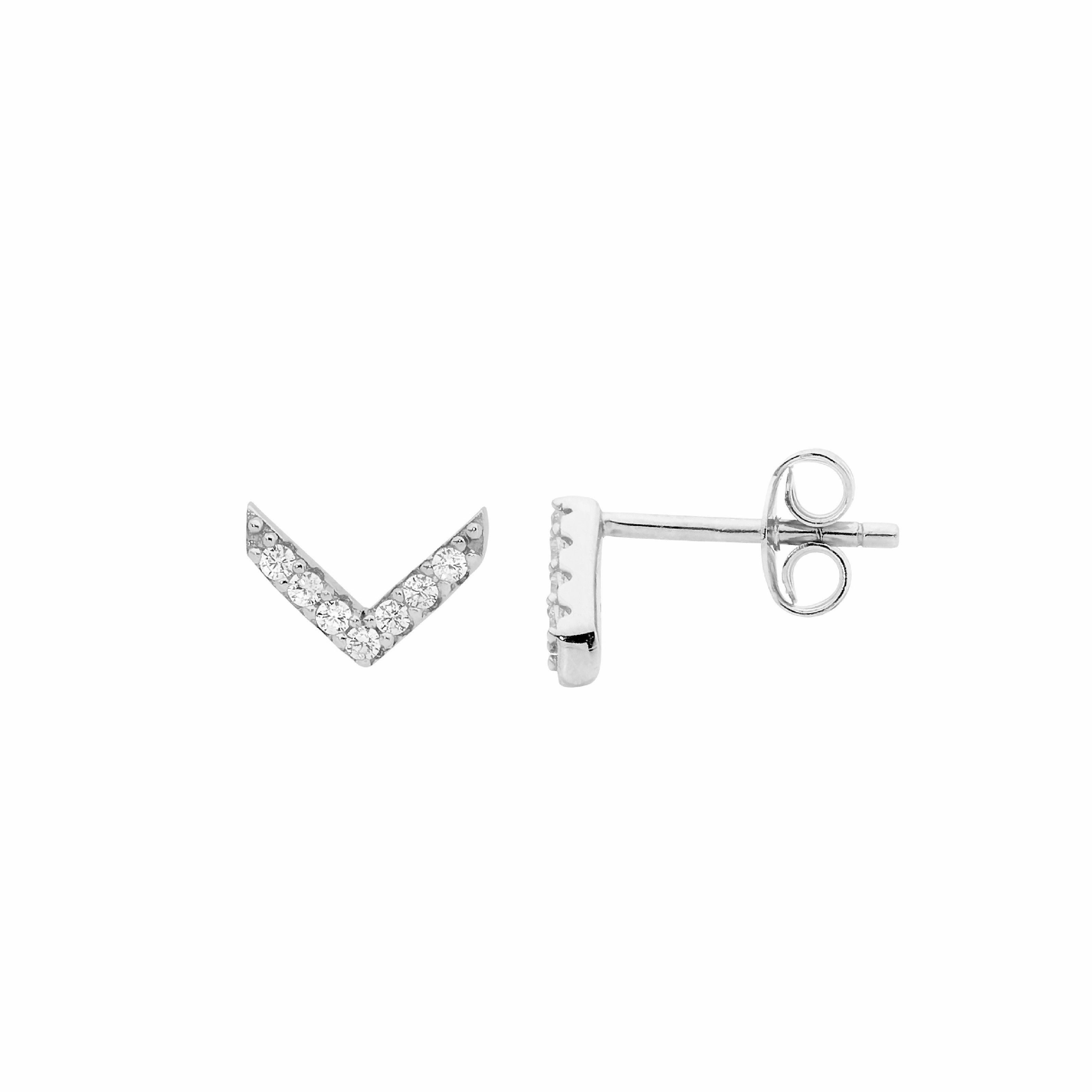 V Shape CZ Stud Earrings - 3 Colours