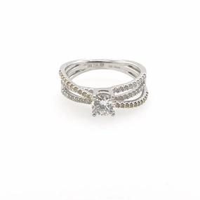 White and Yellow Diamond Cross-over Ring