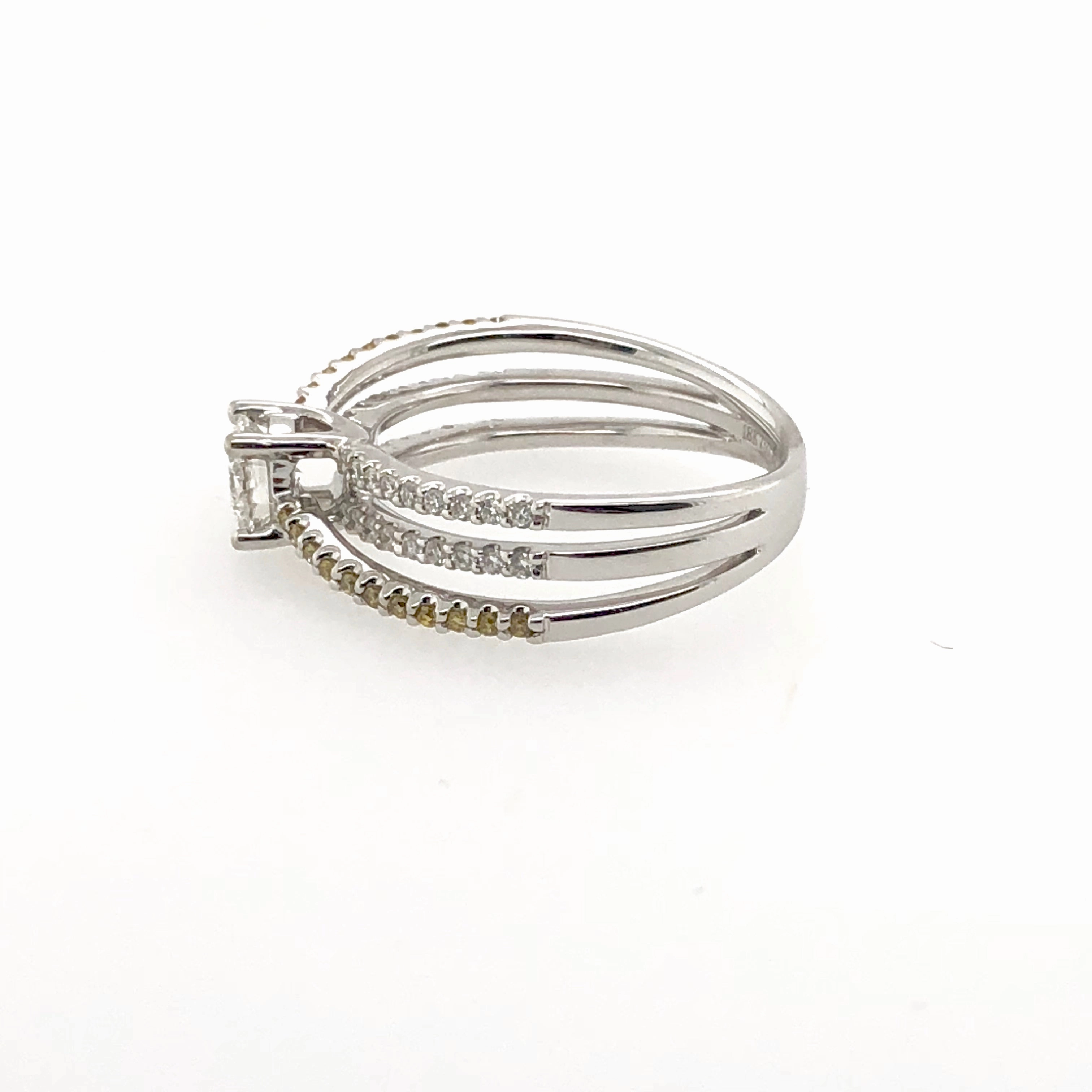 White and Yellow Diamond Cross-over Ring