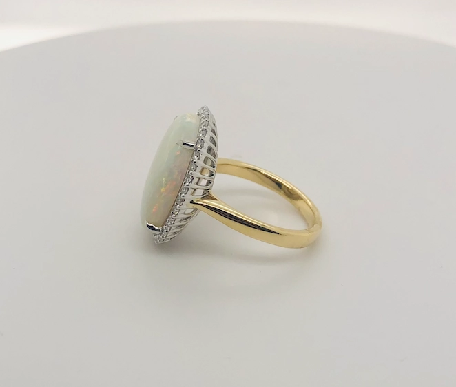 White Opal Halo Yellow Gold Ring