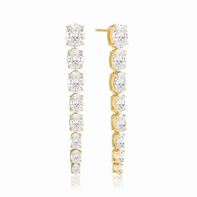 White Zirconia Ellisse Lungo Otto Earrings SJ-E2324-CZ-YG