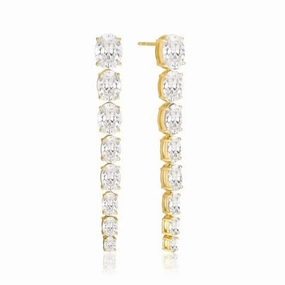 White Zirconia Ellisse Lungo Otto Earrings SJ-E2324-CZ-YG