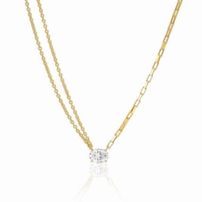 White Zirconia Ellisse Uno Necklace SJ-N2331-CZ-YG