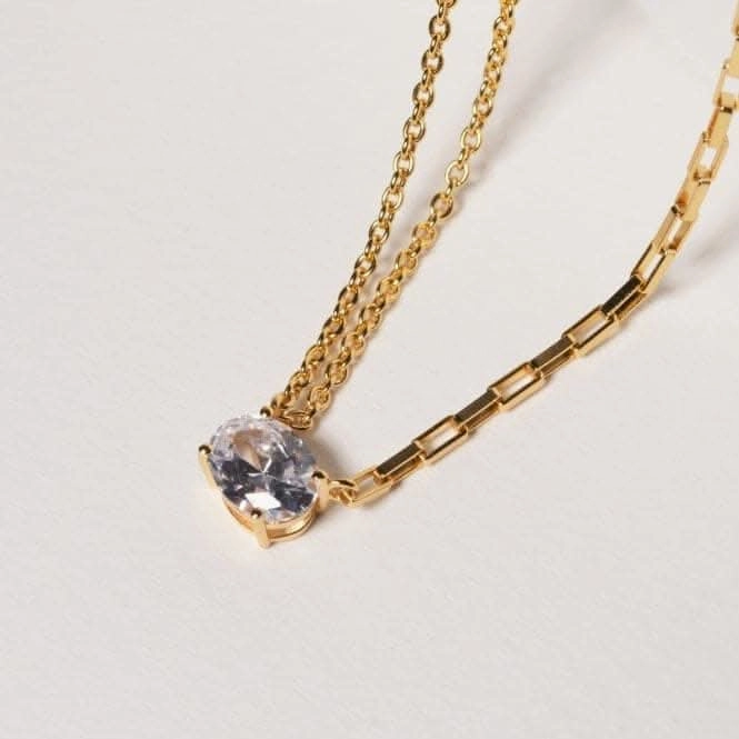 White Zirconia Ellisse Uno Necklace SJ-N2331-CZ-YG