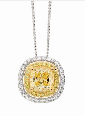 Yellow Cushion Cut CZ with double halo YGP Pendant